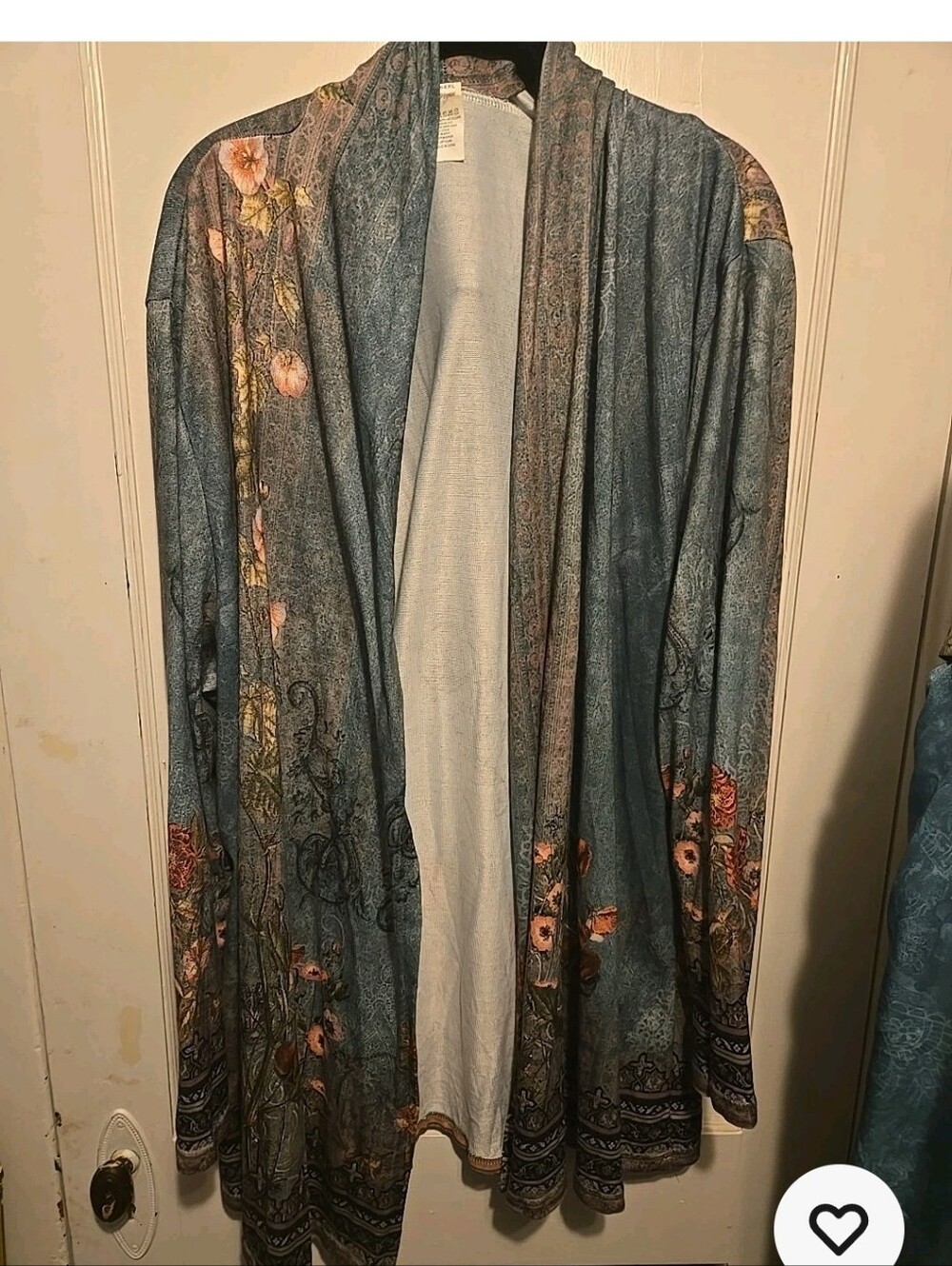 Boho Floral Open Front Blue Cardigan Jacket